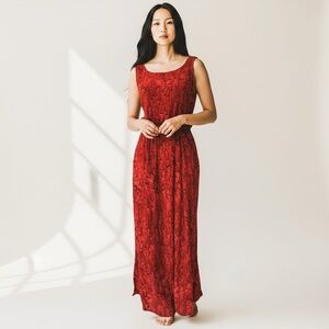 Vintage Normal Crazy Red Maxi Dress with Scoop Neck
